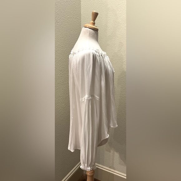 Miou Muse White Peasant Top Blouse Drawstring Neck L NEW - Picture 3 of 7